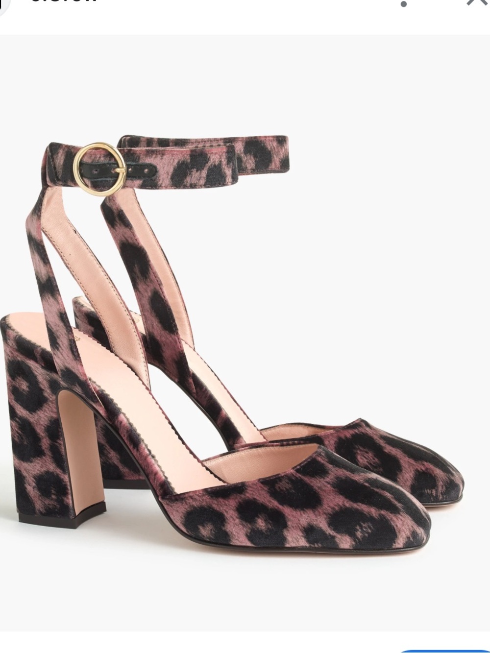 J. Crew Harlow Leopard Velvet Ankle-Strap Pumps in Pink and Black Size 9.5